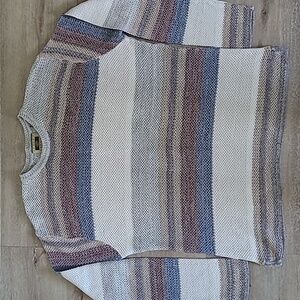 Joseph Abboud Blue and Cream Striped Sweater Man Size M 45% Linen